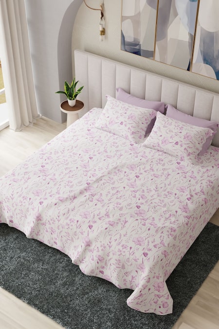 Houmn Luminous Floral Pattern Cotton Bedsheet Set 