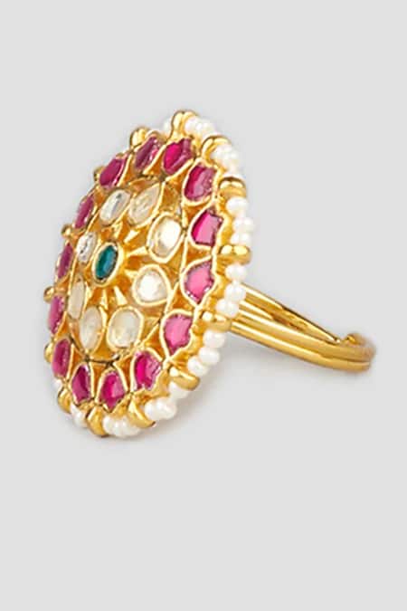 MAISARA JEWELRY_Multi Color Embroidery Stone Embellished Ring _Online_at_Aza_Fashions