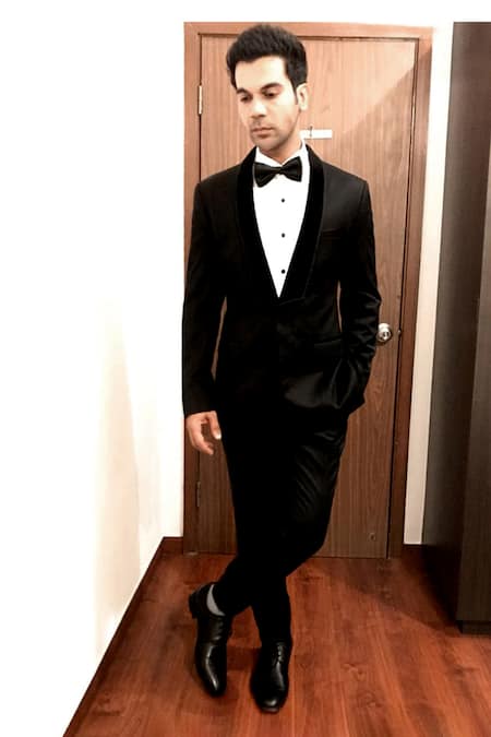 Rohit Gandhi + Rahul Khanna Black Crepe Stella Classic Tuxedo And Trouser Set 
