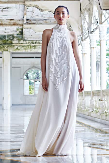 Ziad Nakad Embellished High Neck Cap Sleeve Gown - District 5 Boutique