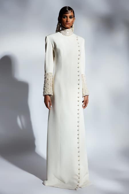 Mala and Kinnary Pearl Embellished High Neck Gown 