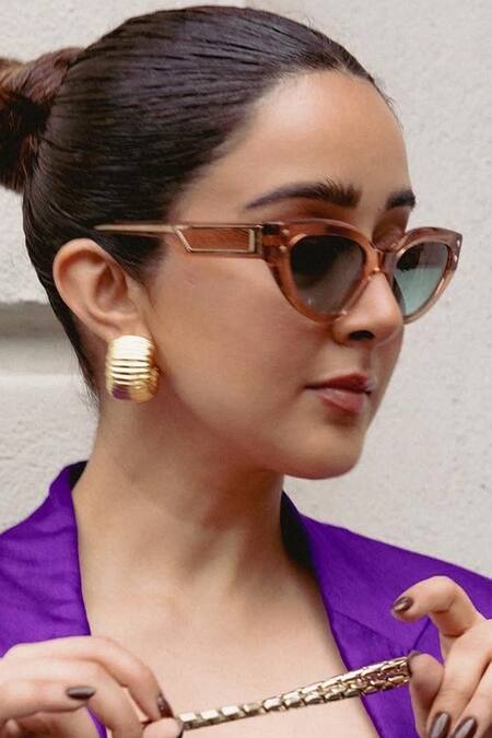 Shop Radhika Agrawal Jewels Gold Plated Broad Bumpy Hoops Online at Aza Fashions Shop_Radhika Agrawal Jewels_Gold Plated Broad Bumpy Hoops _Online_at_Aza_Fashions