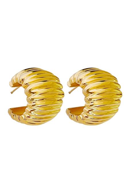 Radhika Agrawal Jewels Gold Plated Broad Bumpy Hoops Online at Aza Fashions Radhika Agrawal Jewels_Gold Plated Broad Bumpy Hoops _Online_at_Aza_Fashions