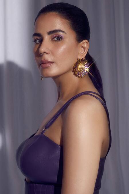 Buy_Radhika Agrawal Jewels_Gold Plated Crystals Daliah Floral Stud Earrings _Online_at_Aza_Fashions