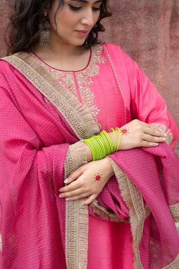 Buy Pants And Pajamas Pink Chanderi Sequins, Zari, Embroidery Round Neck Floral Kurta Set Online at Aza Fashions Buy_Pants And Pajamas_Pink Chanderi Sequins, Zari, Embroidery Round Neck Floral Kurta Set _Online_at_Aza_Fashions
