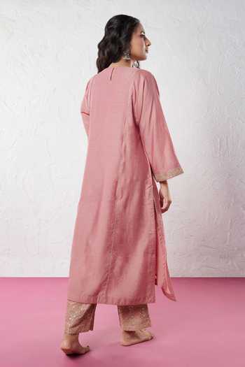 Pants And Pajamas Chanderi Yoke Embroidered Kurta Pant Set 