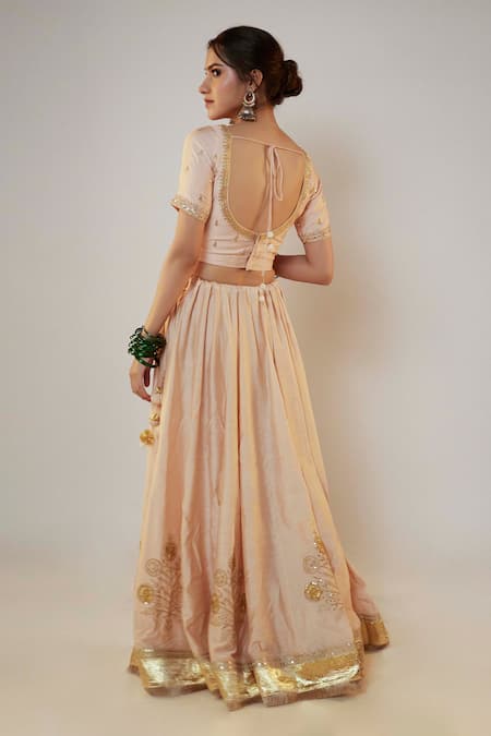 Pants And Pajamas Floral Embroidered Chanderi Lehenga Set 