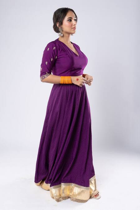 Buy_Pants And Pajamas_Purple Chanderi Tassels, Lace Border Embroidered Lehenga Skirt _Online_at_Aza_Fashions
