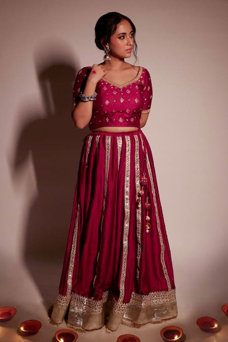 Pants and Pajamas Gota Embroidered Chanderi Lehenga Skirt 