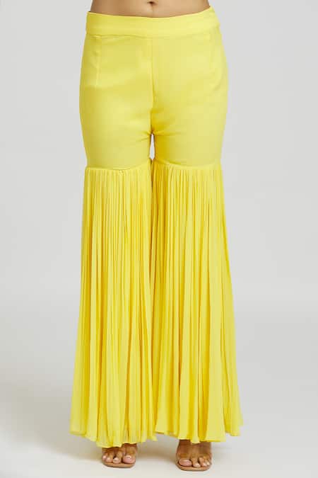 Nitisha Kashyap Official Yellow Silk, Net, Georgette Beads, Embroidery Round Floral Kurta Gharara Set at Aza Fashions Nitisha Kashyap Official_Yellow Silk, Net, Georgette Beads, Embroidery Round Floral Kurta Gharara Set _at_Aza_Fashions