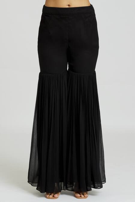 Nitisha Kashyap Official_Black Silk, Georgette, Net Sequins, Beads, Floral And Kurta Gharara Set _at_Aza_Fashions