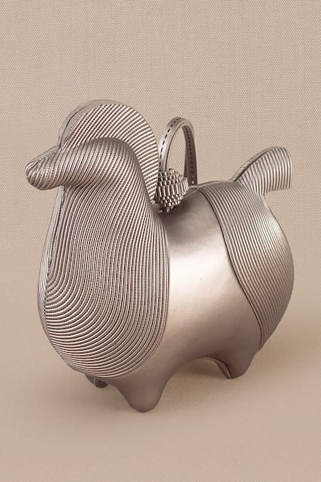 Ampm_Silver Raahi Abstract Handle Bag _at_Aza_Fashions