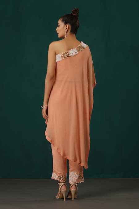 Minaki Georgette One Shoulder Cape Pant Set 