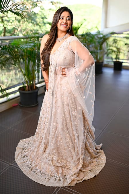 Shop Kalighata Pink Net Cut Work, Sequins Floral Cutdana And Embellished Bridal Lehenga Set at Aza Fashions Shop_Kalighata_Pink Net Cut Work, Sequins Floral Cutdana And Embellished Bridal Lehenga Set _at_Aza_Fashions