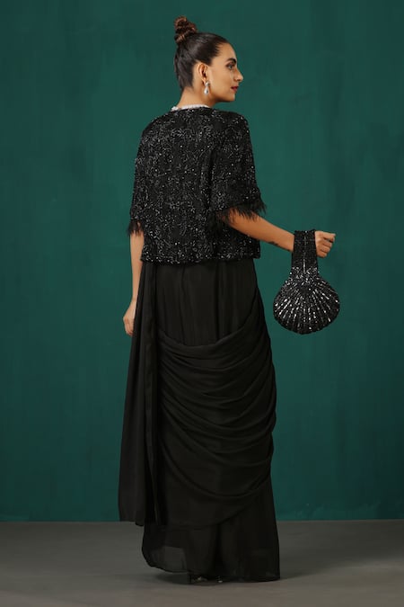 Minaki Pre-Stitched Saree & Pearl Embroidered Jacket Set 