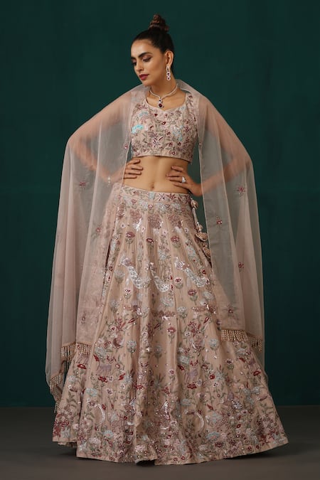 MINAKI Floral Hand Embroidered Bridal Lehenga Set 