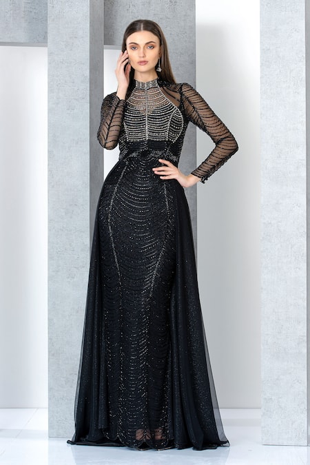 Black Off Shoulder Embellished Gown – Trendy Divva