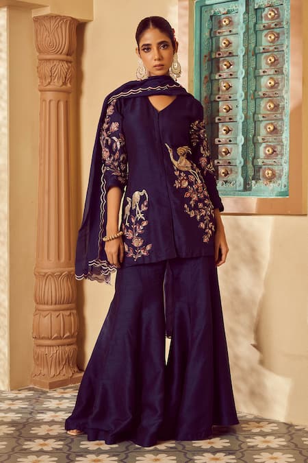 Megha Pitti Floral Hand Embroidered Kurta Sharara Set 