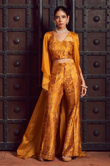 Megha Pitti Floral Print Pant Set With Jacket 