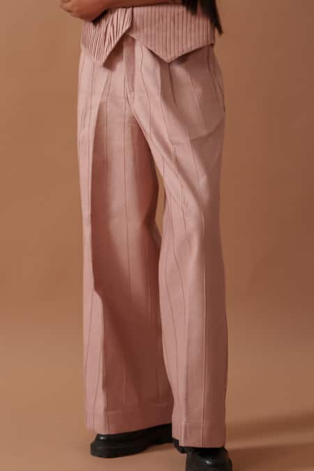 Stoique Pink Handwoven Cotton Sunflower Pintucked Pant at Aza Fashions Stoique_Pink Handwoven Cotton Sunflower Pintucked Pant _at_Aza_Fashions