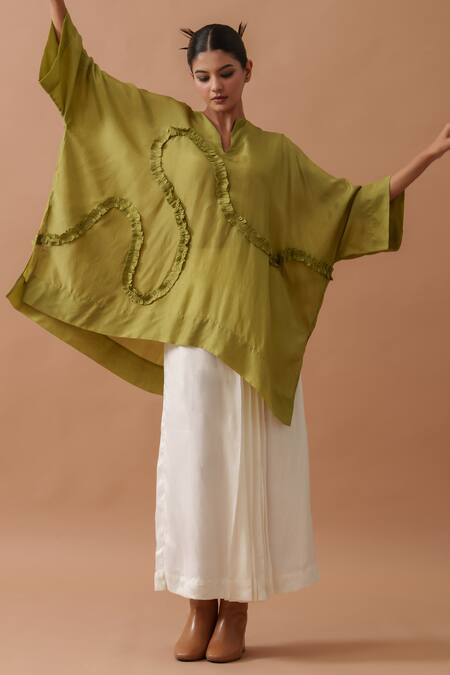 Shop_Stoique_Ivory Muslin Flamingo Front Pleat Skirt _Online_at_Aza_Fashions