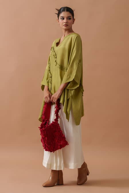 Stoique_Ivory Muslin Flamingo Front Pleat Skirt _at_Aza_Fashions