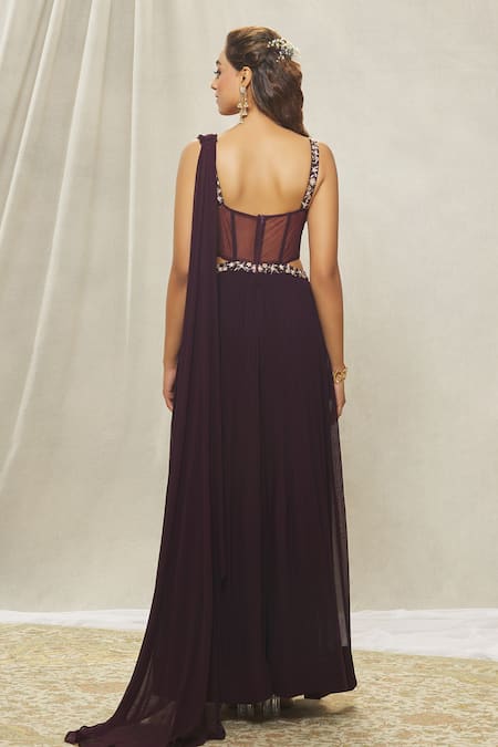 Aariyana Couture Bead Embroidered Yoke Saree Gown 