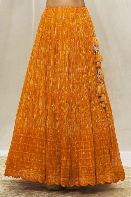 Aariyana Couture_Yellow Viscose, Georgette, Organza Floral Thread Embroidered Blouse Lehenga Set _at_Aza_Fashions