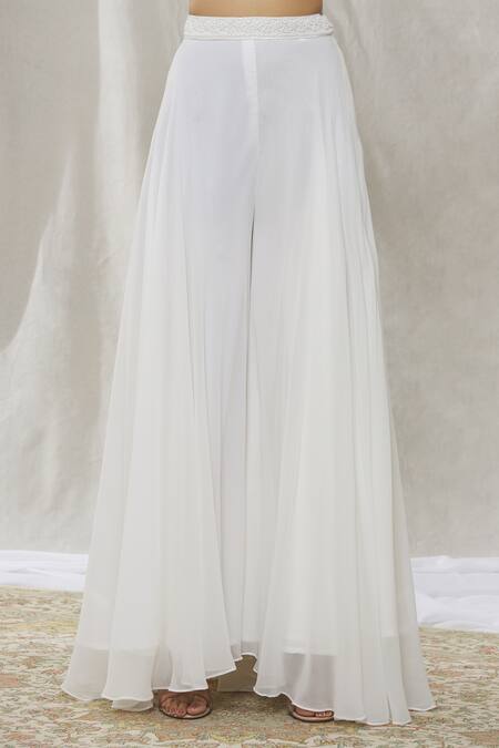 Aariyana Couture White Georgette Beads, Sequins Sweetheart Floral Embroidered Jacket Sharara Set at Aza Fashions Aariyana Couture_White Georgette Beads, Sequins Sweetheart Floral Embroidered Jacket Sharara Set_at_Aza_Fashions