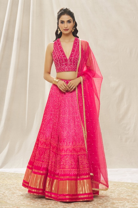 Buy Pink Tafetta Leaf Neck Printed Lehenga Set For Women by Tarun Tahiliani  Online at Aza Fashions.