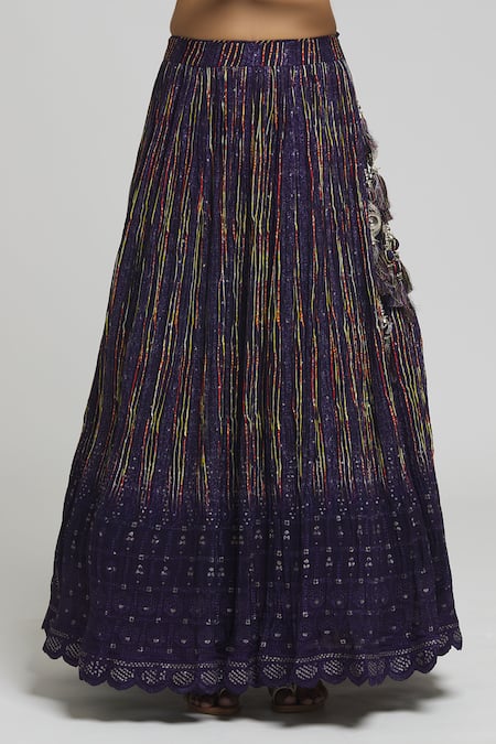 Aariyana Couture_Blue Viscose, Georgette, Organza Sequins, Floral Thread Work Blouse Lehenga Set _at_Aza_Fashions