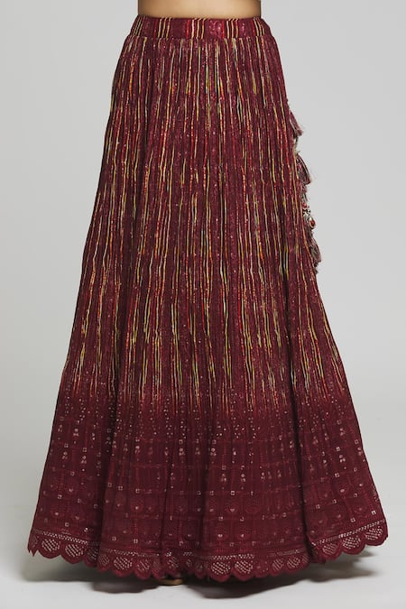 Aariyana Couture_Maroon Viscose, Organza, Georgette Sequins, Floral Mirror Blouse Lehenga Set _at_Aza_Fashions