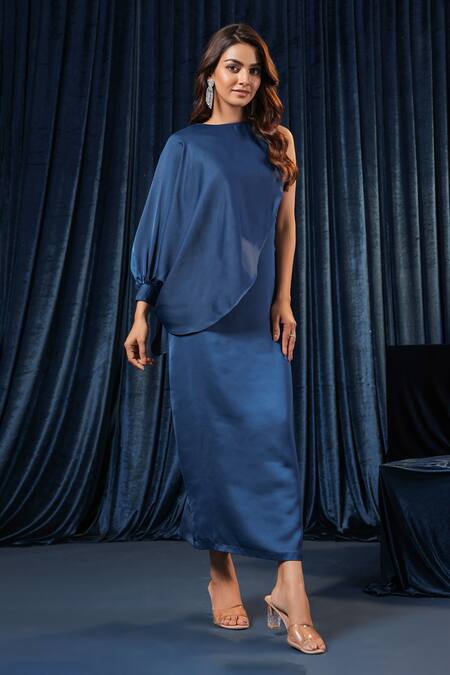 B'Infinite Blue Satin Asymmetric Regal Azure Dress Online at Aza Fashions B'Infinite_Blue Satin Asymmetric Regal Azure Dress _Online_at_Aza_Fashions