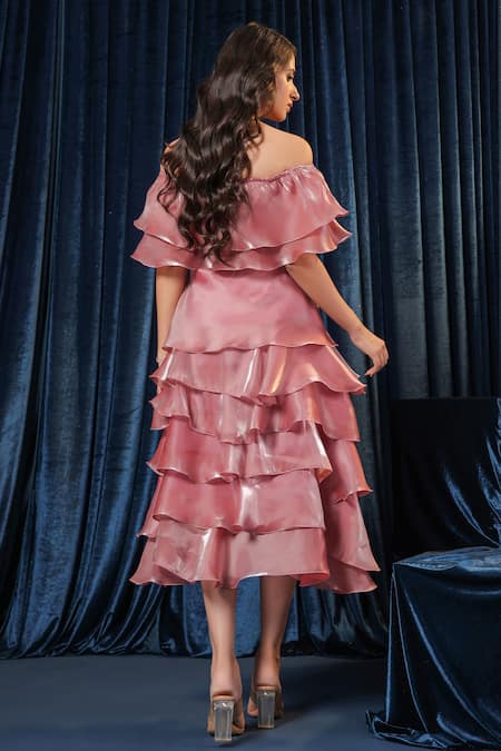 B'Infinite Ruffled Off Shoulder Midi Dress 