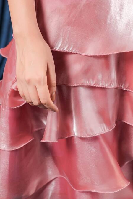 Buy_B'Infinite_Pink Organza Embroidery Off-shoulder Ruffled Off Midi Dress 