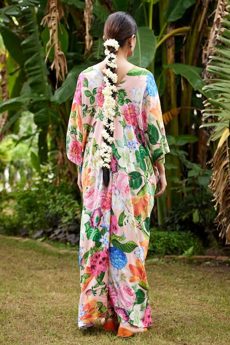 Nimbu Mirchi Floral Knot Kaftan With Broad Pant 