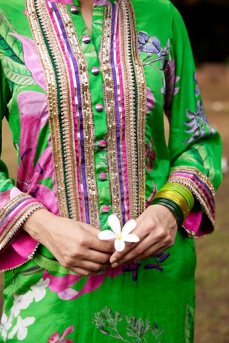 Buy Nimbu Mirchi Green Crepe Lace Mandarin Collar Embroidered Maxi Dress Online at Aza Fashions Buy_Nimbu Mirchi_Green Crepe Lace Mandarin Collar Embroidered Maxi Dress_Online_at_Aza_Fashions