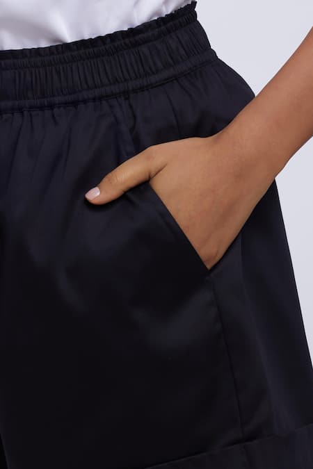 Pallavi Swadi_White Cotton Satin Pearls Collared Pocket Hand Embroidered Shirt And Shorts Set_at_Aza_Fashions