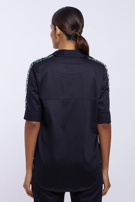 Pallavi Swadi Swarovski Crystal Embroidered Sleeve Shirt 