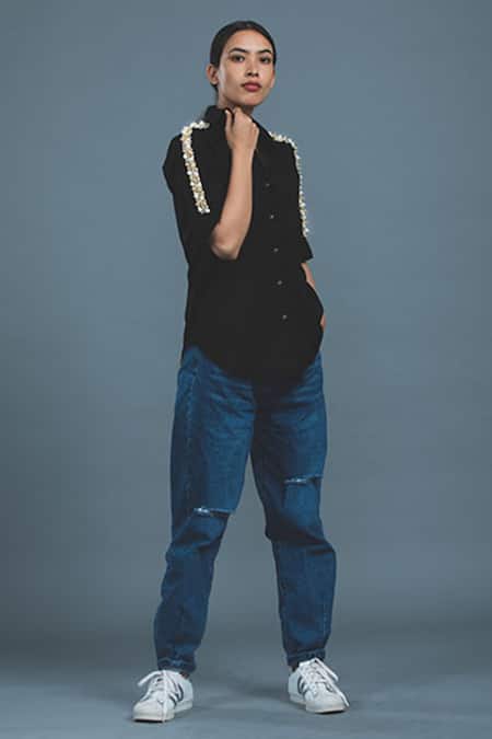 Pallavi Swadi Swarovski Hand Embellished Shoulder Shirt 