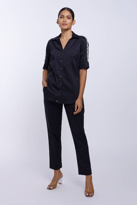 PALLAVI SWADI Rectangle Swarovski Ribbon Embellished Shirt 