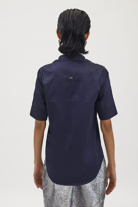 Pallavi Swadi Flower Swarovski Ribbon Embellished Shirt 