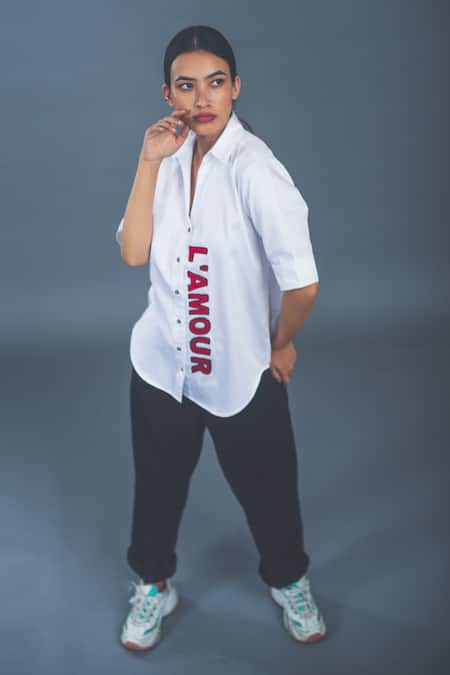 Buy_Pallavi Swadi_White Cotton Satin Cut Work, Beads Collared Placement Hand Embroidered Shirt_Online_at_Aza_Fashions