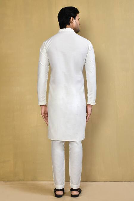 Shop Arihant Rai Sinha White , Satin Embroidery Straight Kurta And Pant Set at Aza Fashions Shop_Arihant Rai Sinha_White , Satin Embroidery Straight Kurta And Pant Set_at_Aza_Fashions
