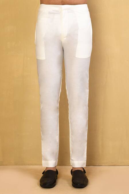 Arihant Rai Sinha_White , Satin Embroidery Straight Kurta And Pant Set_Online_at_Aza_Fashions