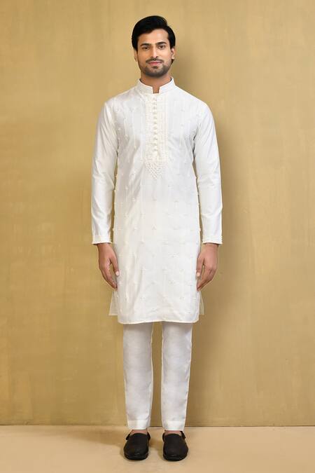 Buy Arihant Rai Sinha White , Satin Embroidery Straight Kurta And Pant Set Online at Aza Fashions Buy_Arihant Rai Sinha_White , Satin Embroidery Straight Kurta And Pant Set_Online_at_Aza_Fashions
