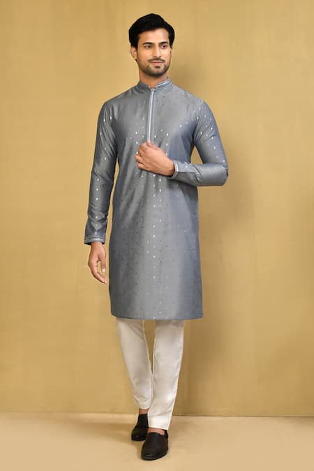 Arihant Rai Sinha Grey Cotton Blend Printed Foil Kurta And Pant Set 