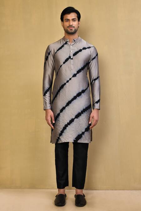 Buy_Arihant Rai Sinha_Black Cotton, Chanderi Tie-dye Pattern Kurta And Pant Set_Online_at_Aza_Fashions