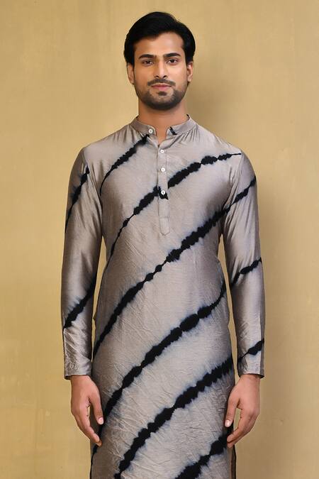 Shop_Arihant Rai Sinha_Black Cotton, Chanderi Tie-dye Pattern Kurta And Pant Set_Online_at_Aza_Fashions