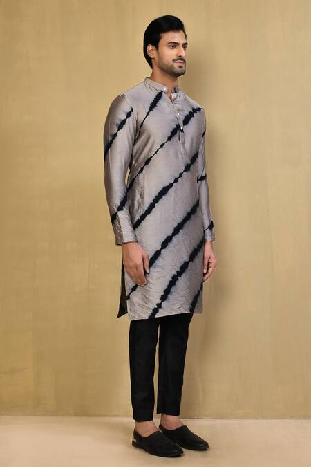Arihant Rai Sinha_Black Cotton, Chanderi Tie-dye Pattern Kurta And Pant Set_at_Aza_Fashions